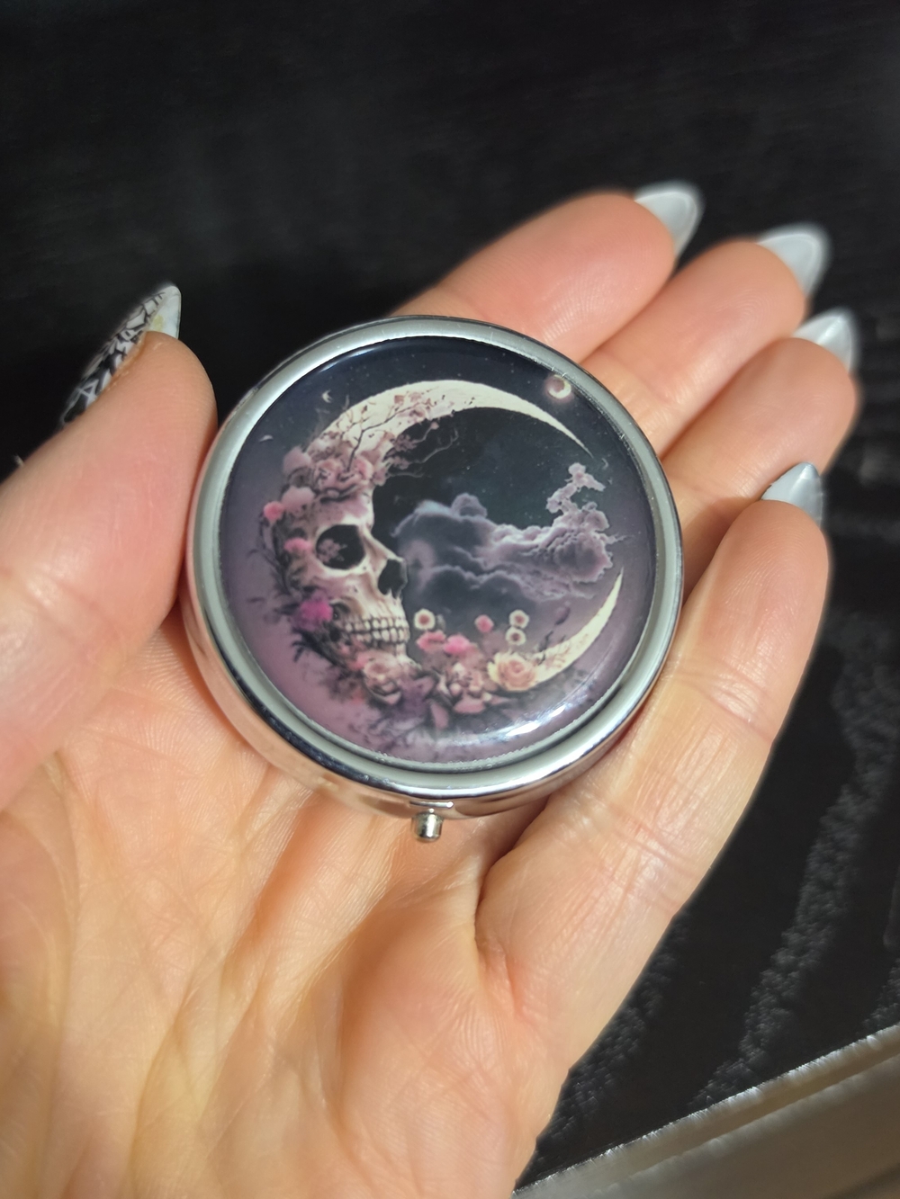 Gothic Moon Skull Decorative Pocket Pill Box - Pink, Purple & Black